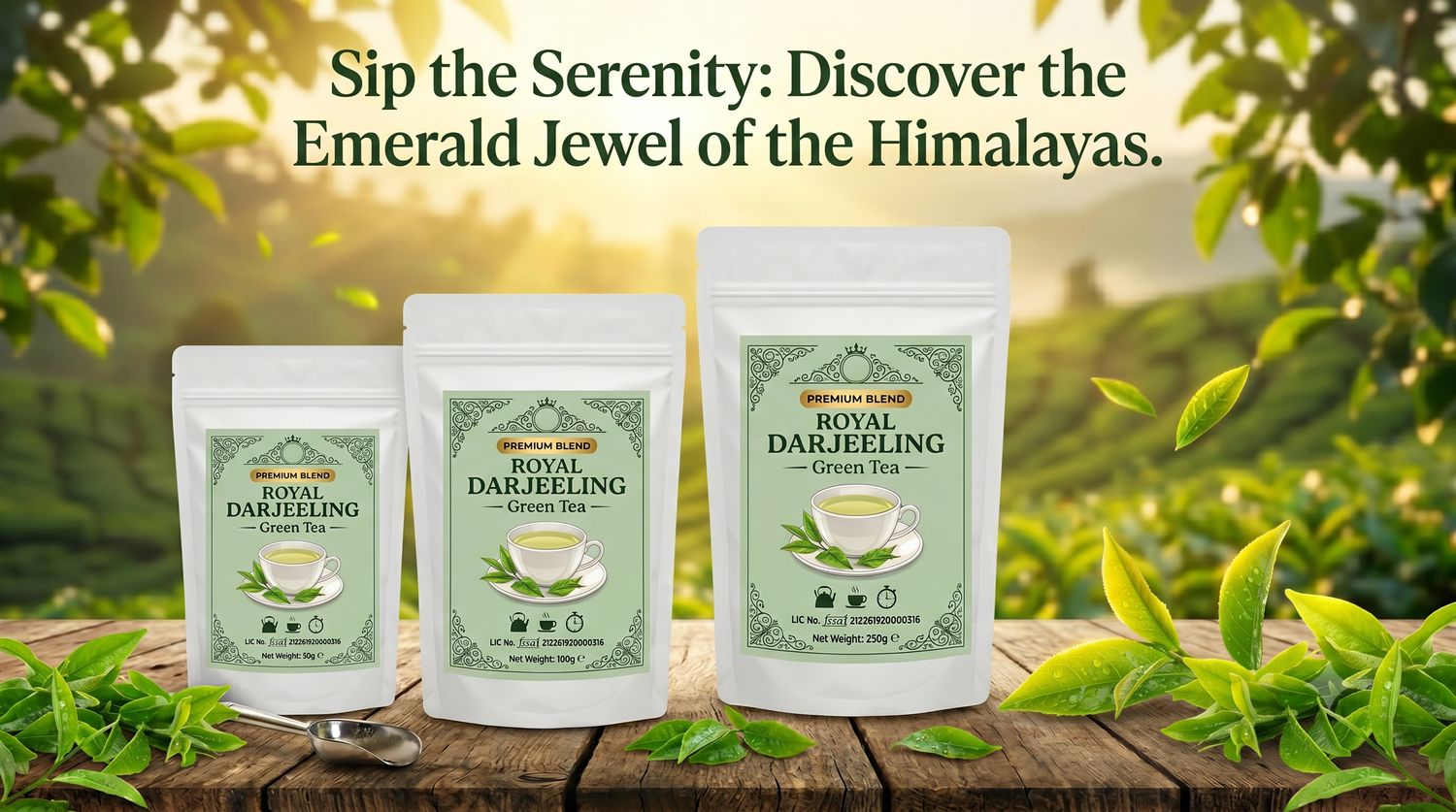 Royal Darjeeling Green Tea among tea garden greenery