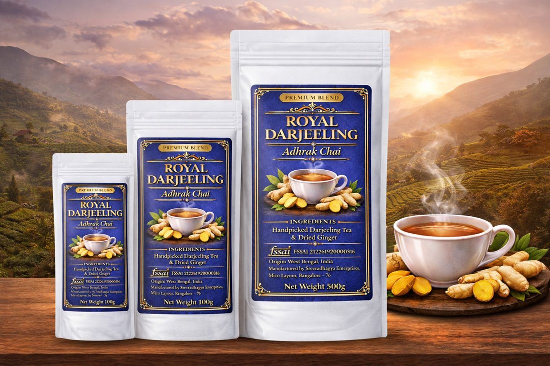 Royal Darjeeling Adhrak Chai, three pack sizes together