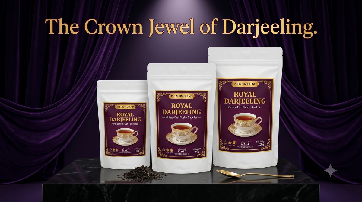 Royal Darjeeling teas beside a mountain stream